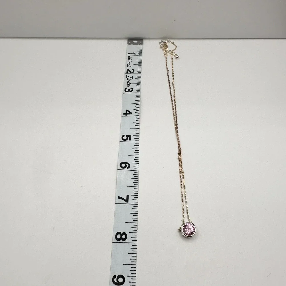 Vintage 90s Gold Tone Pink Rhinestone Pendant Necklace Women's Classic Jewelry
